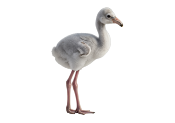 Isolated Young Flamingo Standing and Looking Away a Captive Bird Animal Portrait