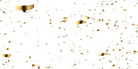 Falling shiny golden confetti isolated on transparent background. Bright festive tinsel of gold color. Golden confetti falling down isolated on transparent background.