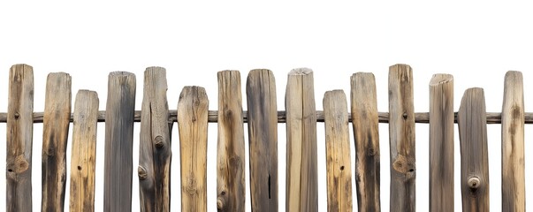 Old wooden fence isolated on a white background.