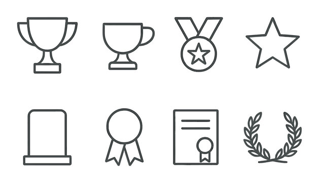 Collection of achievement icons featuring trophies, medals, and certificates