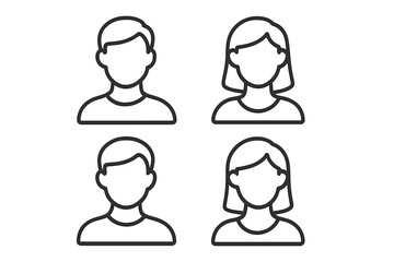 User profile avatar icon set. Male and female person silhouette. Man and woman head collection for web, apps. Vector outline illustration. Simple character symbol. Editable stroke.