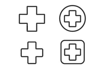 Fototapeta premium Medical cross icon set for emergency, first aid, and hospital use. Health, medicine, plus sign symbols. Vector line icons for UI design, websites, and apps. Editable stroke.