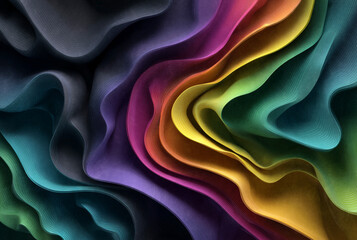 Diseño abstracto con curvas multicolor, efecto de profundidad, textura fluida, fondo blanco y sombras suaves.Las capas cromáticas fluyen hacia el centro: energía visual, movimiento orgánico.