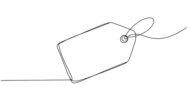 Outline of a tag with a hole and string in line art style  