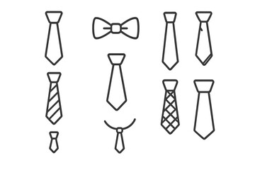 Tie thin line icon collection. Vector set of necktie and bowtie outline symbols. Editable stroke. Business fashion accessory for men. Formal wear graphic elements for web design.