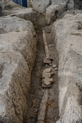 Ancient clay water pipeline in Gabala excavation