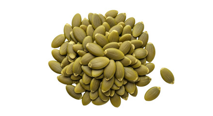 Isolated group of raw pumpkin seeds, tasty, natural snack for roasting and seasoning