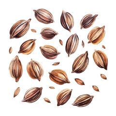 minimal yet artistic elements for creative designs. hand-drawn paint, Simple Illustration, A beautiful painting of ajwain seeds set, EPS format, isolated on a white background, watercolor style