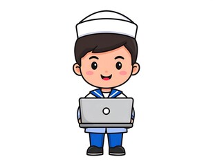 Cute Sailor Boy Using Laptop.
