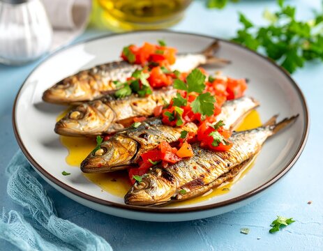 Grilled sardines with tomato salsa