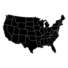 USA states regional borders map. Black silhouette of United States with visible administrative borders vector illustration. Federal state division sign. Geographic and political boundary symbol.