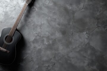 Acoustic Guitar's Melancholy: A classic acoustic guitar leans against a rugged concrete wall, creating a symphony of texture.