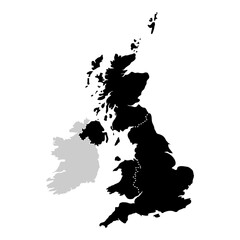 UK regions map black silhouette. United Kingdom with dotted internal administrative borders vector illustration. Geographic division sign. Political map symbol. Regional structure pictogram.