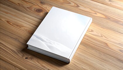 Fototapeta premium Blank Hardcover Book on Wooden Table, Ready for Your Design.