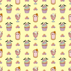 Kawaii Pastel Halloween Desserts Seamless Pattern
