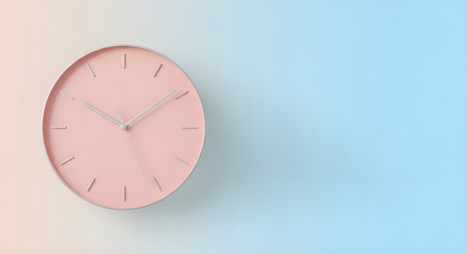Minimal pink wall clock isolated on pastel background with simple aesthetic design 