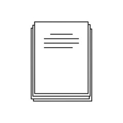 Stack of papers with text lines, document outline icon.
