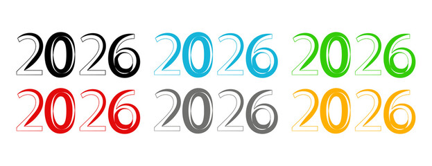 Modern New Year 2026 Typography Design Set, Multiple Color Future Date Vector Graphic
