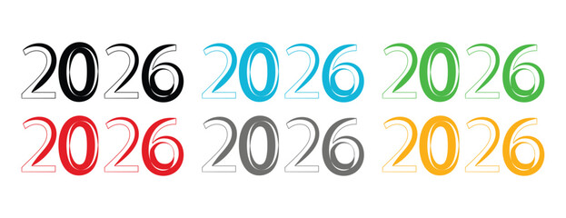 Modern New Year 2026 Typography Design Set, Multiple Color Future Date Vector Graphic