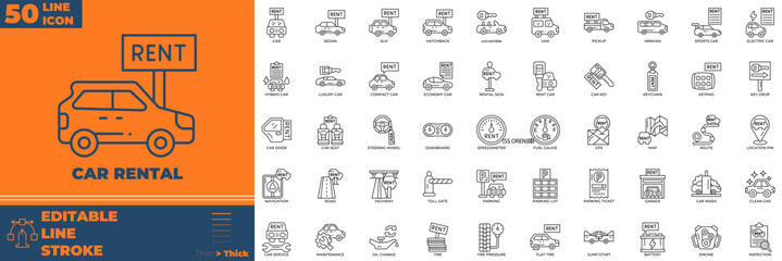 Modern Car Rental Icons – Mobility, Booking & Travel Essentials © Madani Pro