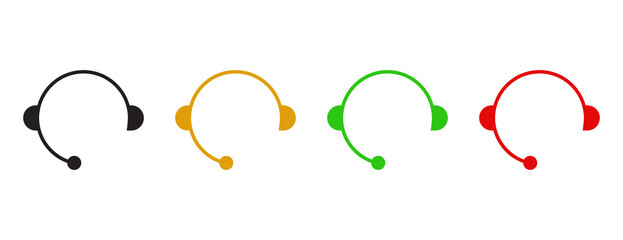 Call Center Headset Icon Set with Microphone, Customer Service and Communication Vector Symbols