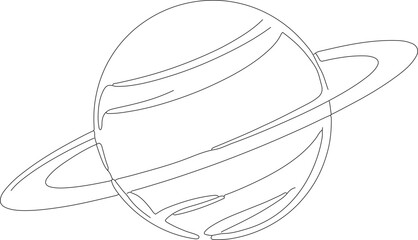 Simple Line Drawing Saturn Planet With Rings Space Astronomy Illustration © Artozo