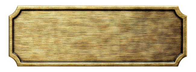 Aged golden nameplate with brushed texture, isolated on transparent cutout background