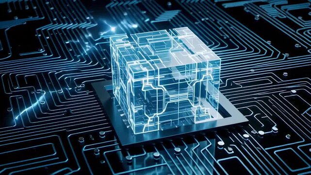 Technology circuit board cube artificial intelligence ai future innovation data network tech