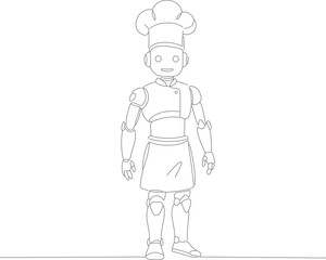Obraz premium Outline Drawing Chef Robot Character Illustration with Culinary Theme