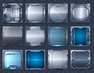 Futuristic Metal Panels Set.