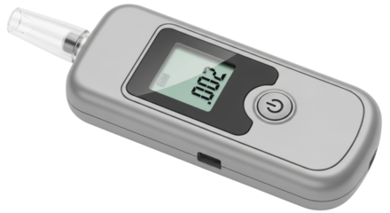 Isolated breathalyzer device for personal use, showing low alcohol level and ready button