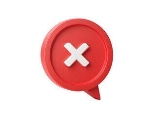 Fototapeta premium Red notification icon with a white cross isolated on transparent background