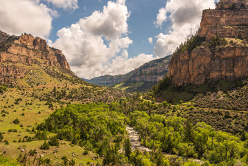 Landscape of Ten Sleep Canyon with Canyon Creek in the Southern Bighorn Mountains of Wyoming, USA