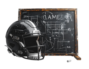 Helmet and Chalkboard Football Game Plan PNG.