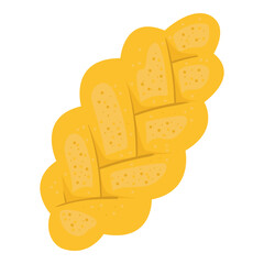 Yellow braided loaf in flat vector style. Cartoon illustration with highlights and shadows. Isolated on white background for bakery menus and food designs.