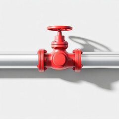 A red valve mounted on a silver pipe, showcasing industrial design and functionality in a minimalistic style.