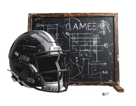 Helmet and Chalkboard Football Game Plan PNG. - Powered by Adobe