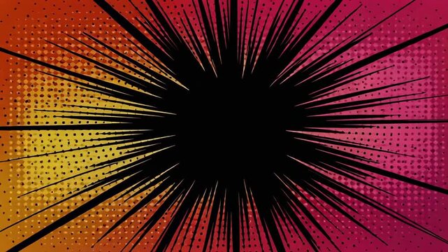 Abstract art with halftone pattern and starburst shape in orange yellow and red gradient color
