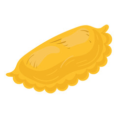 Yellow baked patty pastry in flat style with shading. Vector illustration of traditional European cuisine snack. Isolated image of bun on white background for menus and food projects