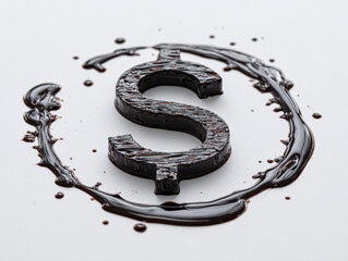 A glossy dollar sign surrounded by a dark, liquid-like substance, symbolizing wealth or finance.