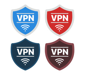 Fototapeta premium VPN shield icon set. Editable vector illustration of internet privacy and security symbols with Wi-Fi. EPS cybersecurity pack