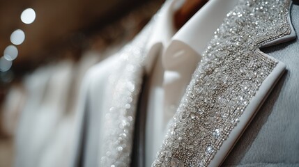 Sparkling dresses and elegant suits shining in glamorous party lighting
