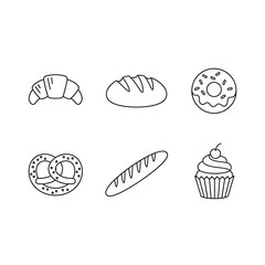 Bakery pastry and bread icons isolated on white background