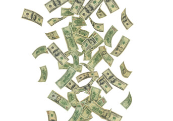 Abundant us dollar bills falling creating a sense of wealth and prosperity transparent background