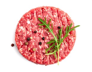 Raw Beef Burger Pattie with Herbs and Spices.