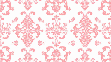 Floral pattern. Wallpaper baroque, damask. Seamless vector background. Pink and white ornament..