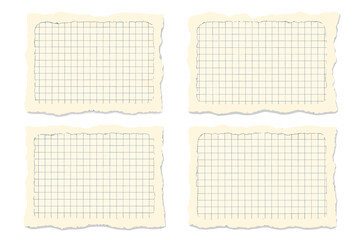 Torn ripped grid paper sheets frame for back to school design. Textured vector illustration of a notebook page. Scrapbook note element with a hole and ragged edges. Math paper.