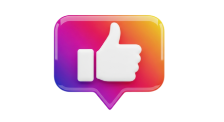 Isolated thumbs up social media icon with gradient fill in app-like glossy design format