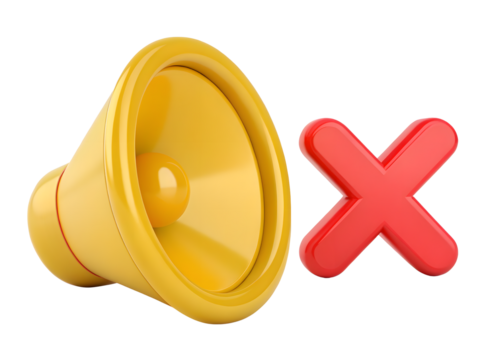 Yellow megaphone with a red cross isolated on transparent background