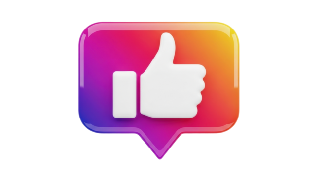 Isolated thumbs up social media icon with gradient fill in app-like glossy design format